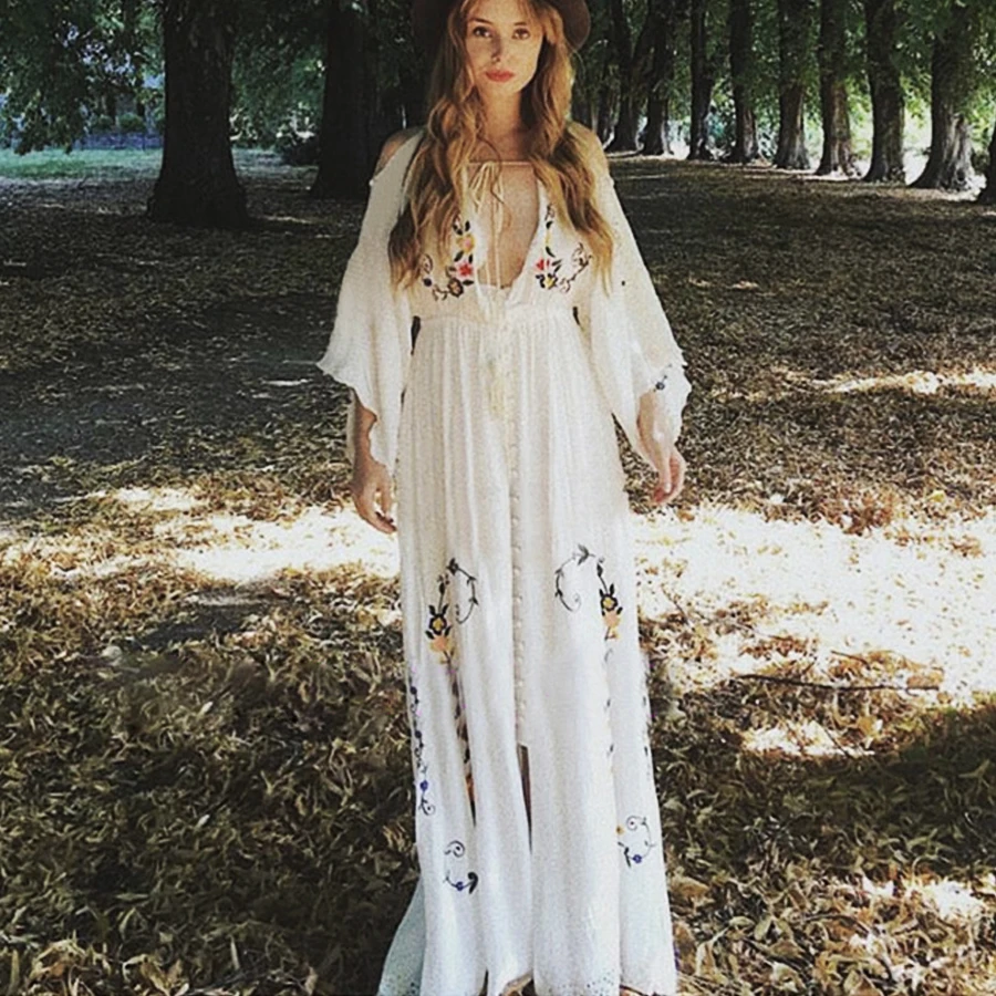 TEELYNN white maxi dress sexy deep V-neck summer dress Vintage cotton floral Embroidery Elastic waist beach dress women dresses
TEELYNN white maxi dress sexy deep V-neck summer dress Vintage cotton floral Embroidery Elastic waist beach dress women dresses