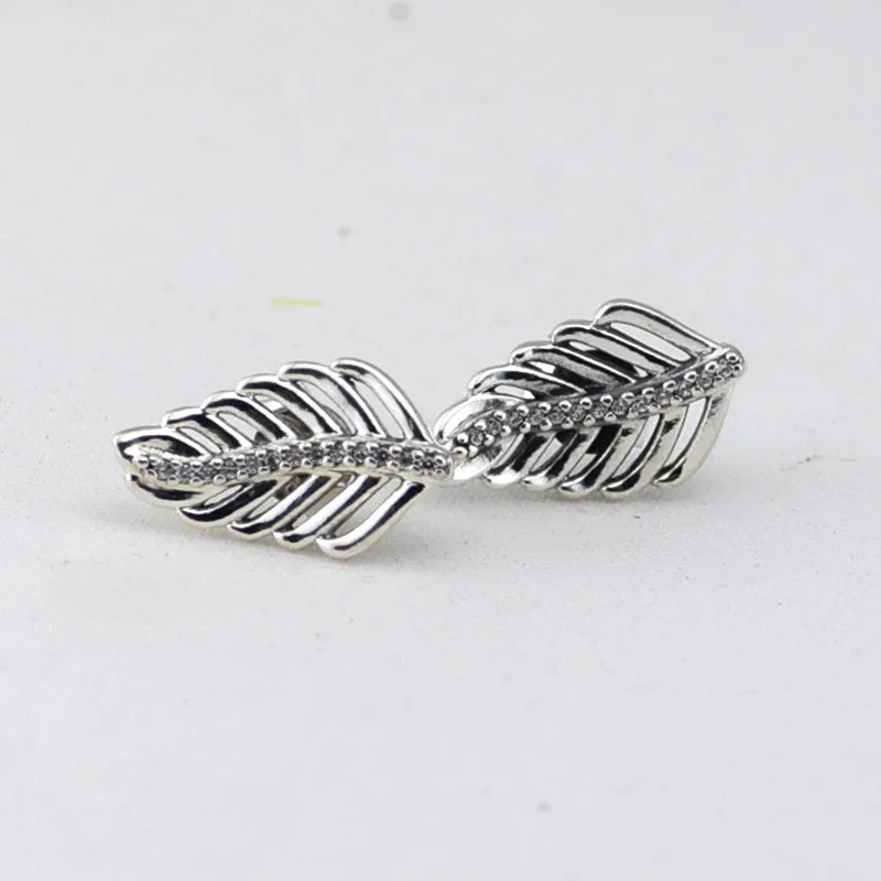 

Shimmering Feathers Earring Sterling Silver 925 Clear CZ Stud Earrings For Women Wedding Jewelry Pendientes Brincos