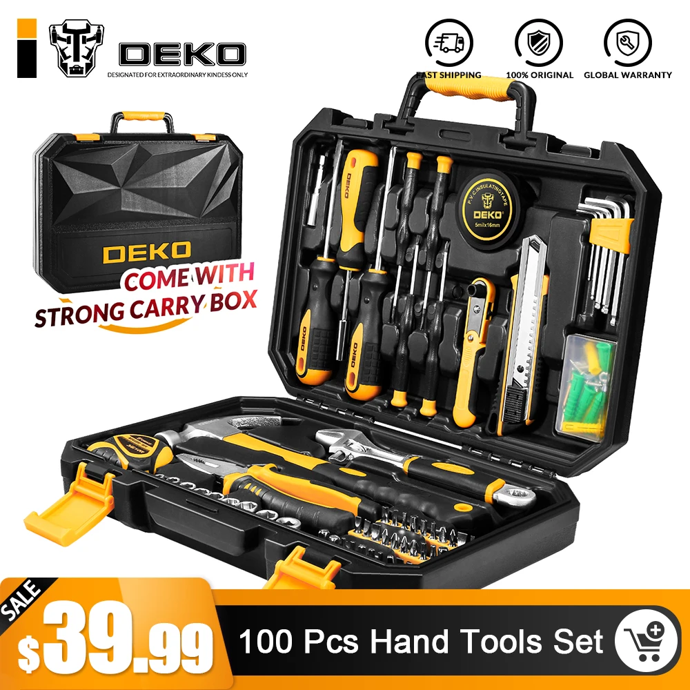 DEKO TZ100 Socket Wrench Tool Set Auto Repair Mixed Tool Combination Package Hand Tool Kit with Plastic Toolbox Storage Case
DEKO TZ100 Socket Wrench Tool Set Auto Repair Mixed Tool Combination Package Hand Tool Kit with Plastic Toolbox Storage Case