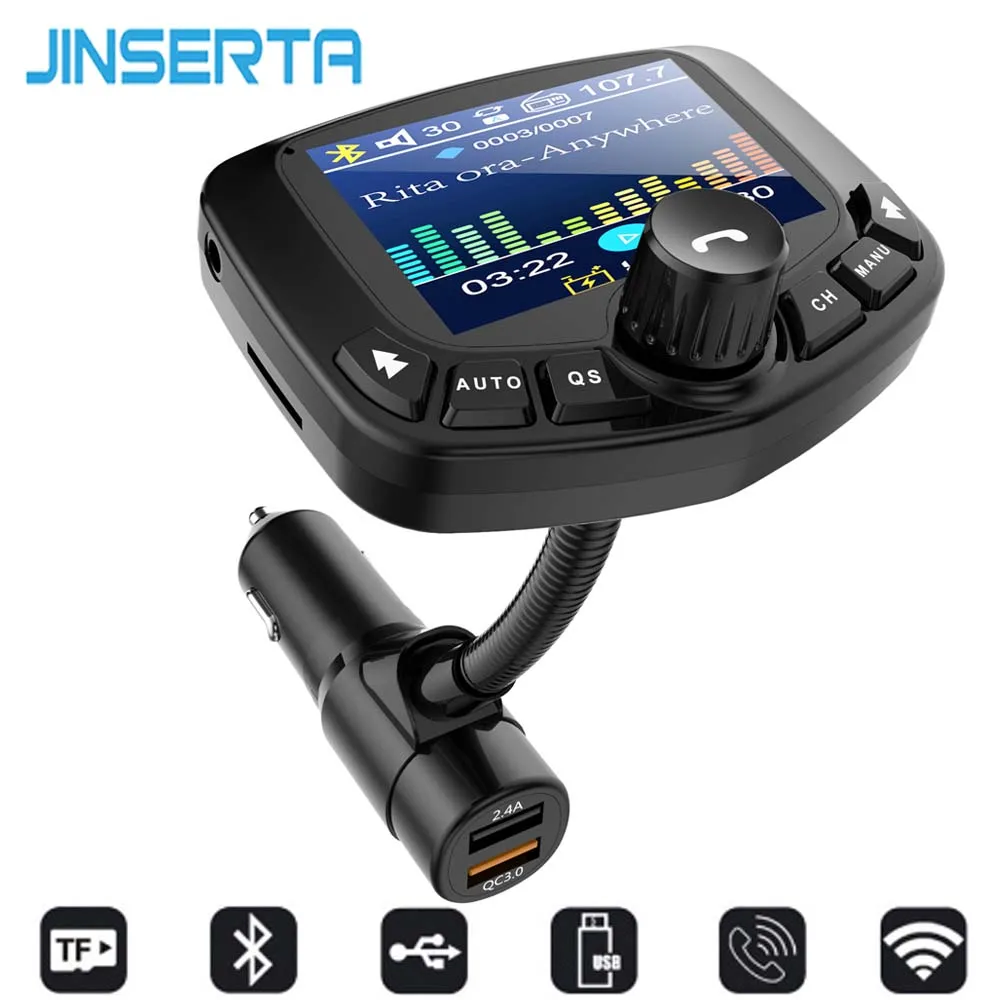 JINSERTA 1.8 inch Bluetooth MP3 Player FM Transmitter with Dual USB Port QC3.0 Support U Disk, TF Card, AUX Input Output 
JINSERTA 1.8 inch Bluetooth MP3 Player FM Transmitter with Dual USB Port QC3.0 Support U Disk, TF Card, AUX Input Output