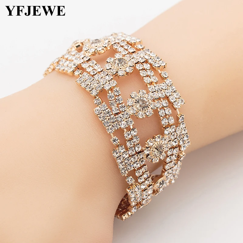 Женские Асимметричные браслеты YFJEWE с кристаллами серебряного цвета стразы