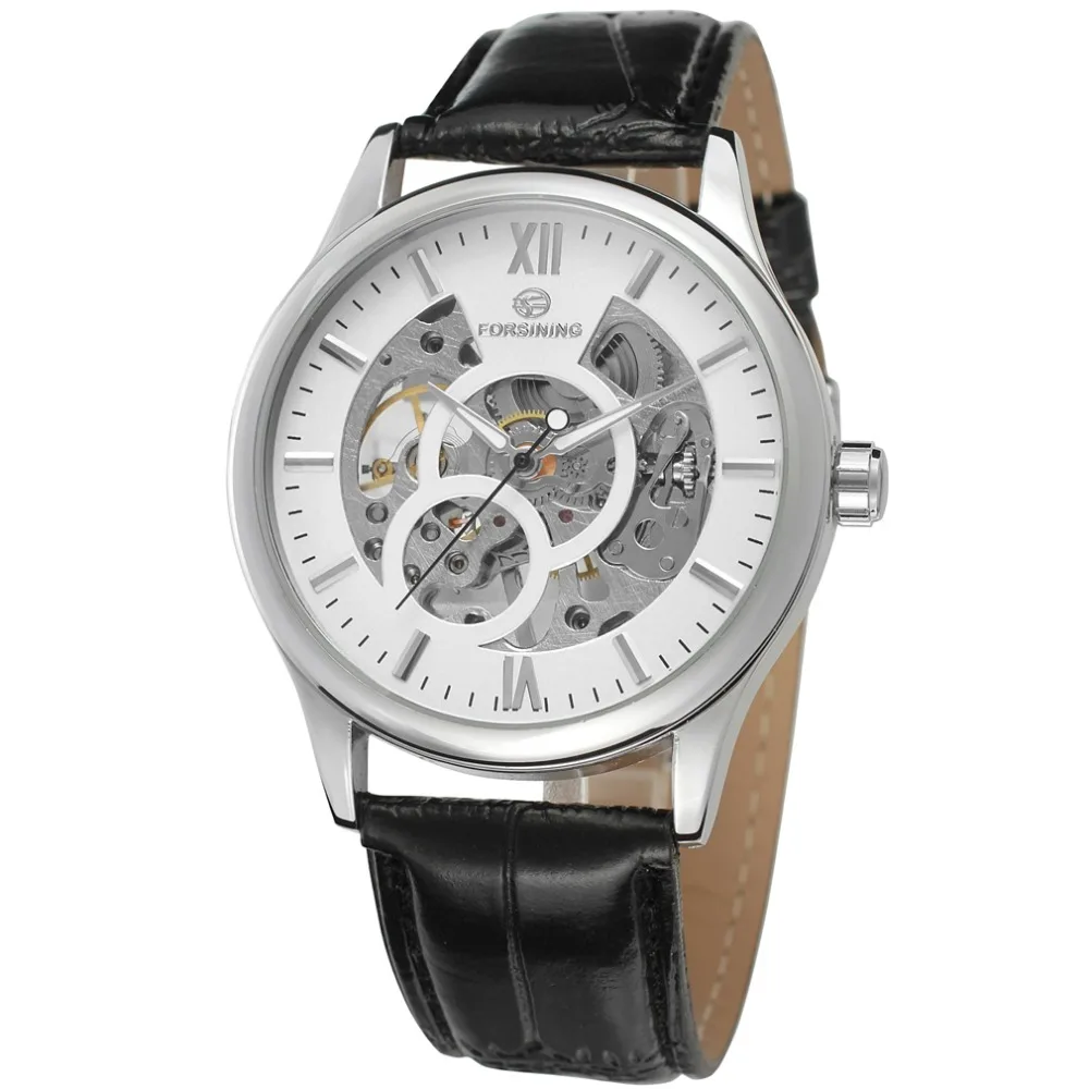 FORSINING Classic Skeleton Men's Mechanical Wristwatch Hand-Wind Silver Black PU Band
FORSINING Classic Skeleton Men's Mechanical Wristwatch Hand-Wind Silver Black PU Band