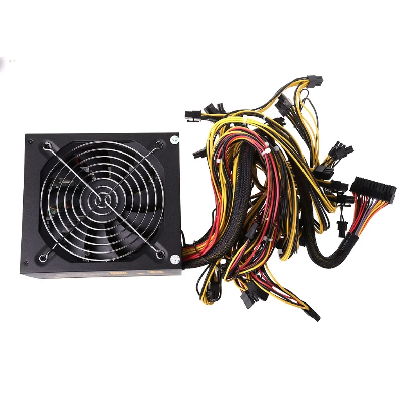 1600W Computer ATX Power Supply 14cm Fan Set For Eth Rig Ethereum Coin Miner US Plug