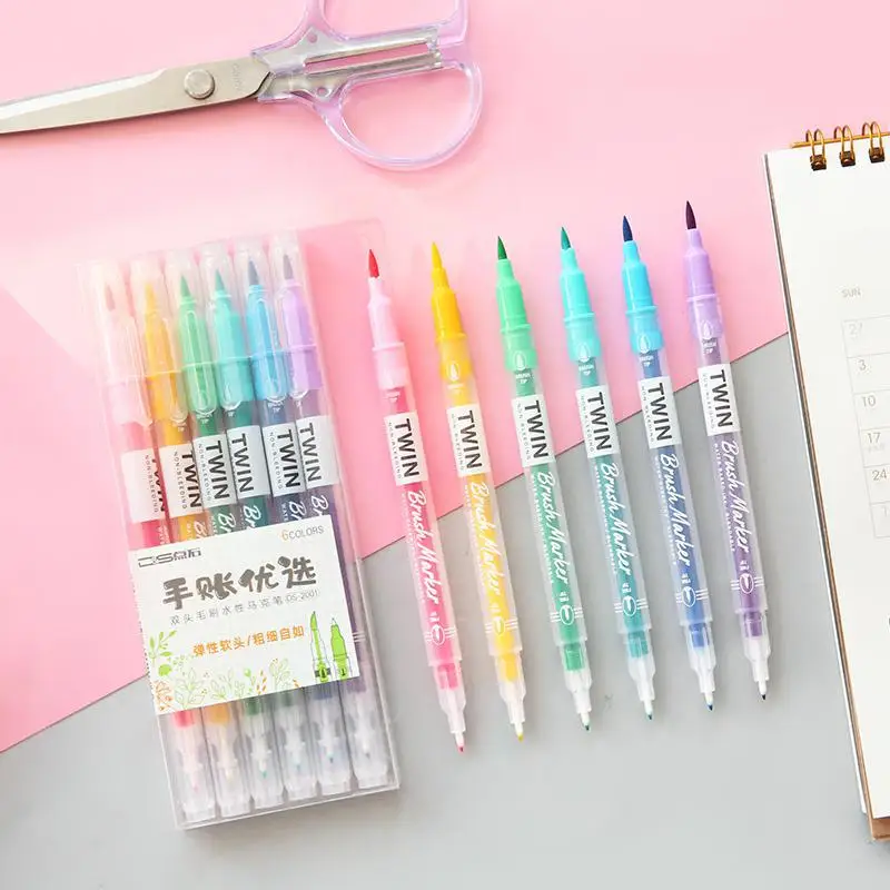 Double Head Brush Waterborne Mark Pens 6 Color Boxed Brush Watercolor Pigment Pen Painting Graffiti Pen Soft Head
Double Head Brush Waterborne Mark Pens 6 Color Boxed Brush Watercolor Pigment Pen Painting Graffiti Pen Soft Head