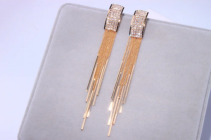 New Gold Color Long Crystal Tassel Dangle Earrings for Women Wedding Drop Earing Brinco Fashion Jewelry Gifts E1717 24