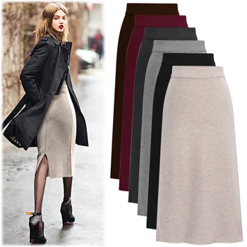 Autumn Winter Woman Plus Size Knitting Long Skirt 2019 New Elastic High Waist Solid Split Slim Fit Bodycon Pencil Skirt Faldas 
Autumn Winter Woman Plus Size Knitting Long Skirt 2019 New Elastic High Waist Solid Split Slim Fit Bodycon Pencil Skirt Faldas