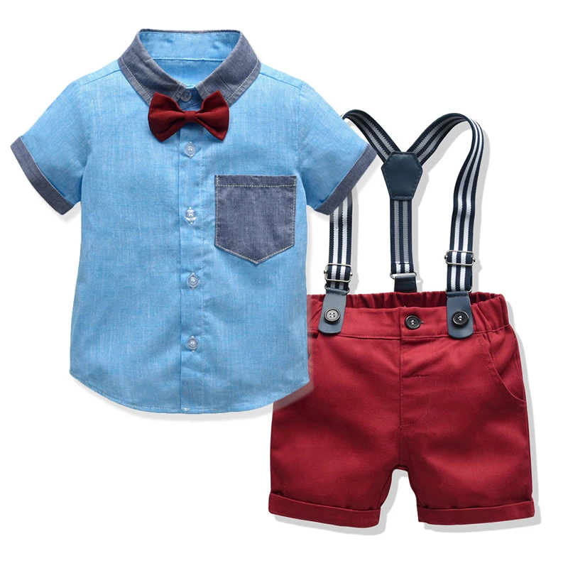 Детский костюм для маленьких мальчиков новая летняя синяя рубашка + красные