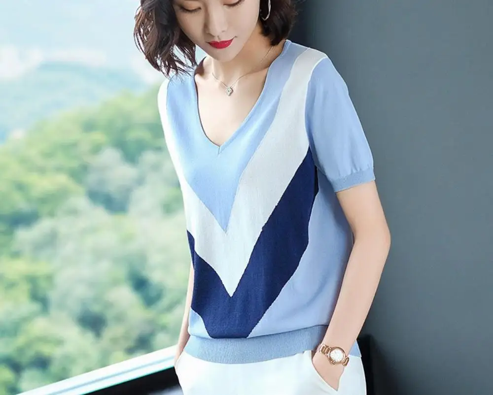 Baharcelin Women Girl Summer short Sleeve Pullovers Knitted sweaters Cute Sweet V neck casual loose Striped Knitwear shirt Tops
Baharcelin Women Girl Summer short Sleeve Pullovers Knitted sweaters Cute Sweet V neck casual loose Striped Knitwear shirt Tops