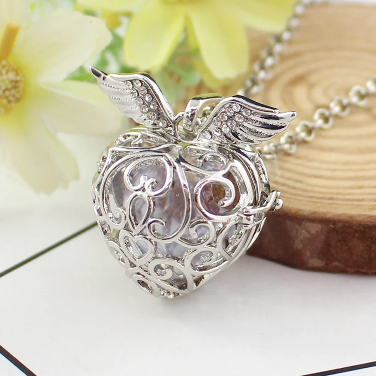 

1PC Angel Wing Hollow Cage Locket Pendant with glass ball Memory Locket Pendant Cremation Jewelry Fillable Jewelry