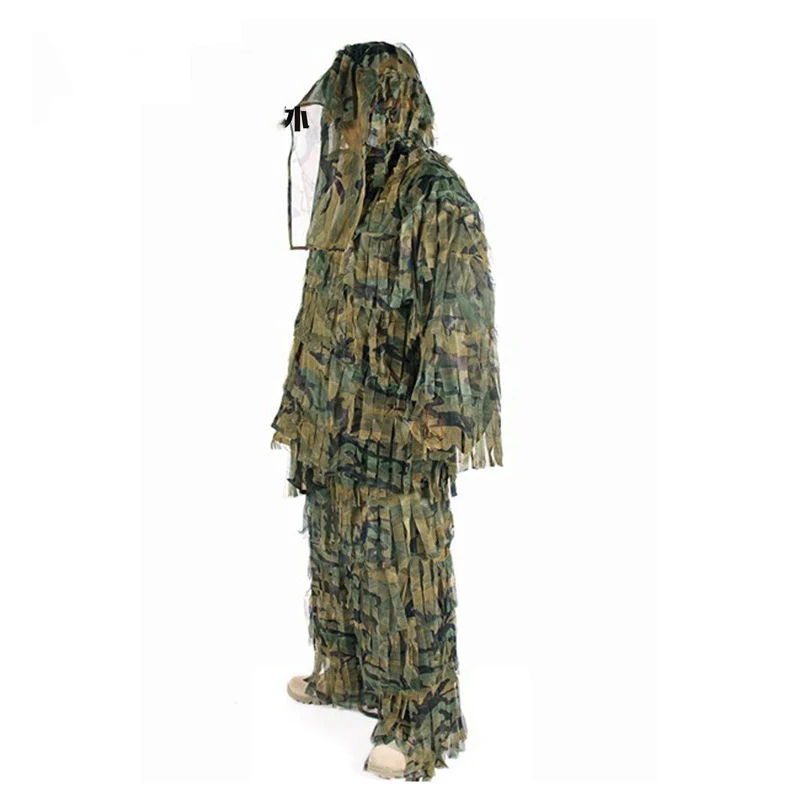 

3D Camouflage Ghillie Suit Jungle Camouflage Hunting Clothes Jacket Pants Tactical Hat Bag Desert Sniper Woodland PONGEE