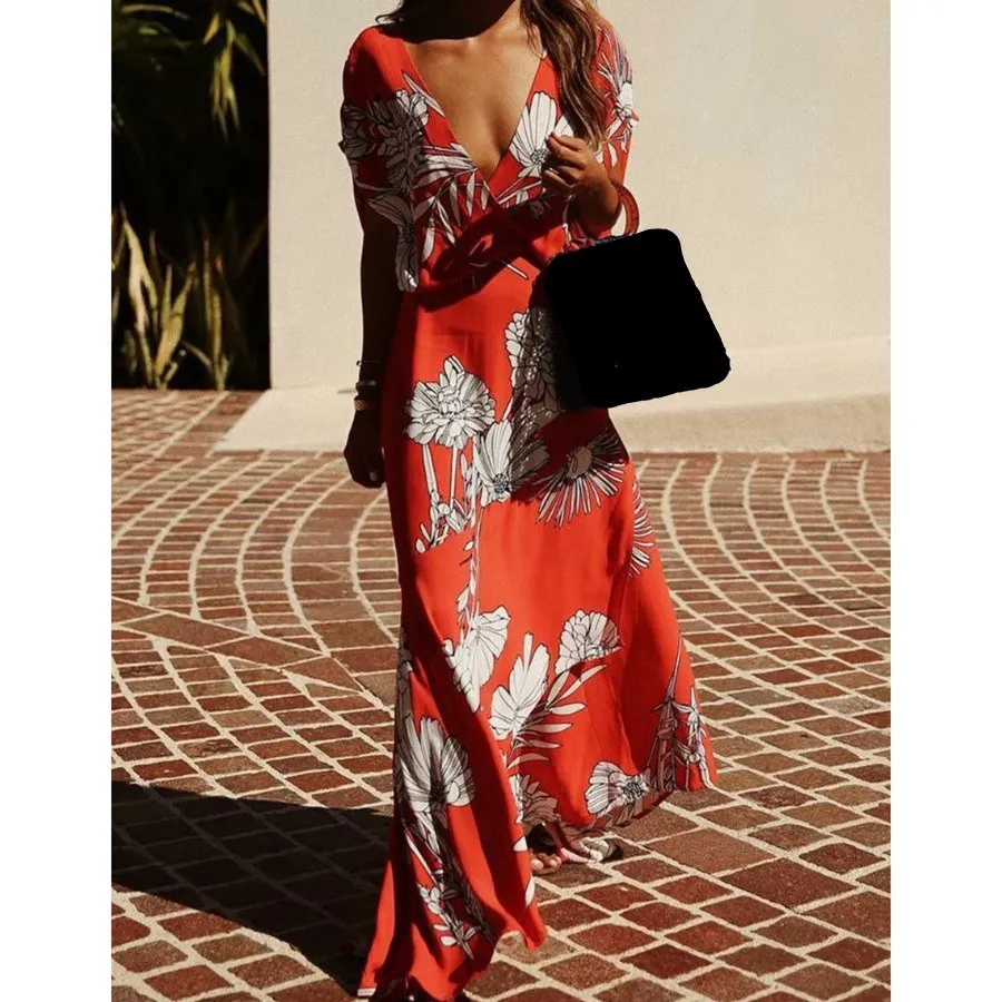 Hot Sale Fashion 2019 Summer New V-Neck Floral Print Dress Women Bohemian A-Line Long Dress Empire Beach Party Dresses 
Hot Sale Fashion 2019 Summer New V-Neck Floral Print Dress Women Bohemian A-Line Long Dress Empire Beach Party Dresses