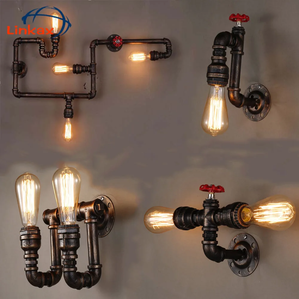 

Vintage Retro Water Pipe Loft Wrought Iron Industrial Wall Lamp Sconce Pulley Lamps E27 Edison Pendant Lamp Home Light Fixtures