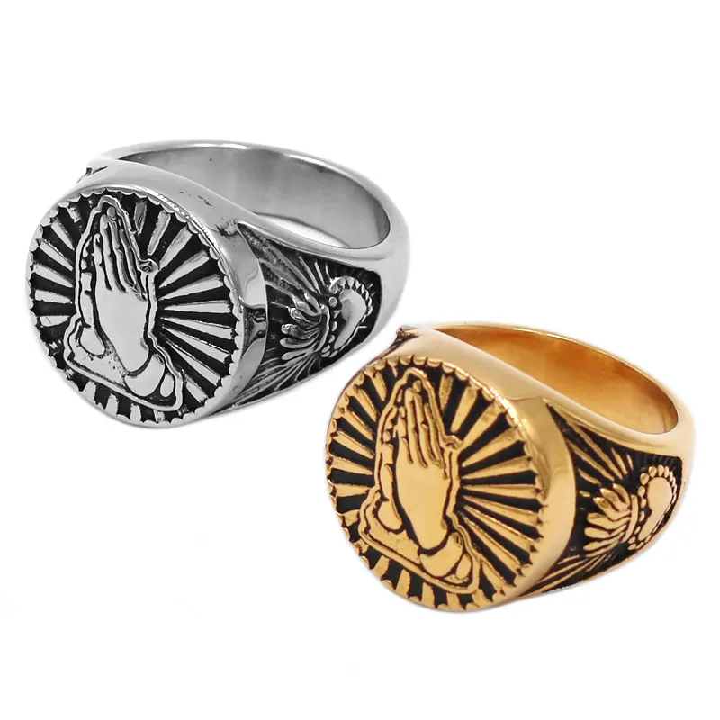 Gold Praying Hands Bless Signet Ring Stainless Steel Religious Virgin Mary Ring Engagement Promise Heart Wedding Ring SWR0827A
Gold Praying Hands Bless Signet Ring Stainless Steel Religious Virgin Mary Ring Engagement Promise Heart Wedding Ring SWR0827A