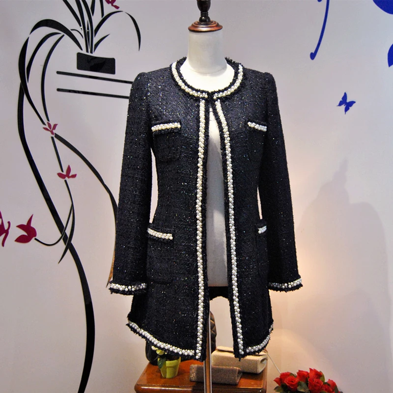 Noble Elegant Personal Tailor Wool Tweeds Coat Round Collar Pockets Beads bright yarn Long Jacket Women Spring Autumn Winter
Noble Elegant Personal Tailor Wool Tweeds Coat Round Collar Pockets Beads bright yarn Long Jacket Women Spring Autumn Winter