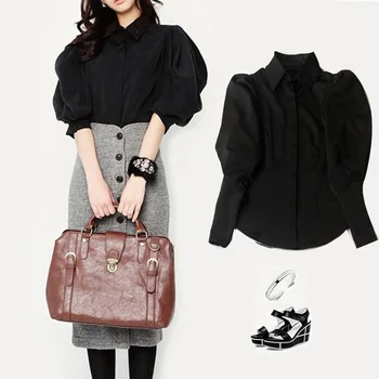 Fashion American Style Vintage Shirt Women Peter Pan Collar Puff Sleeve Women Blouses Black Elegant Top White
Fashion American Style Vintage Shirt Women Peter Pan Collar Puff Sleeve Women Blouses Black Elegant Top White