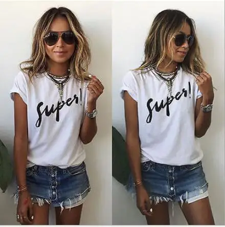 New White Short Sleeve Letter Super English Printed Top for T-shirt Girls in Europe and America
New White Short Sleeve Letter Super English Printed Top for T-shirt Girls in Europe and America