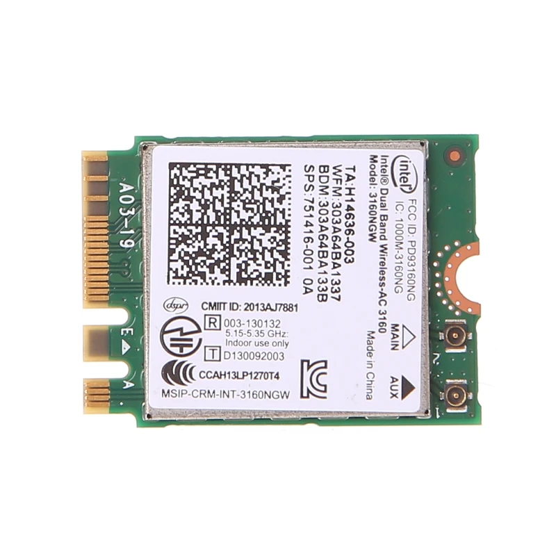 Двухдиапазонный беспроводной процессор Intel 802 11 AC 3160 NGW NGFF Bluetooth-совместимый 4 0 Wifi |