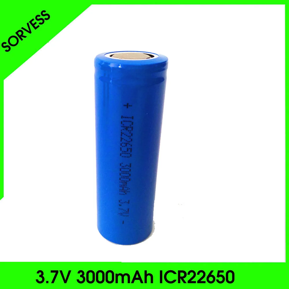 SORVESS 3.7V 22650 Li-ion Battery 3000 mAh ICR22650 ion Rechargeable Lithium For Speaker LED flashlight Torch
SORVESS 3.7V 22650 Li-ion Battery 3000 mAh ICR22650 ion Rechargeable Lithium For Speaker LED flashlight Torch