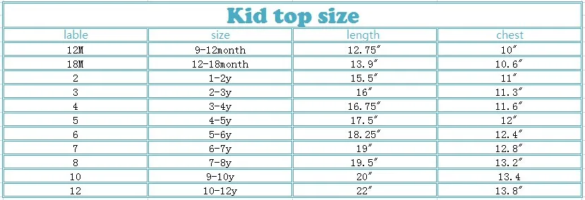 Kid top size