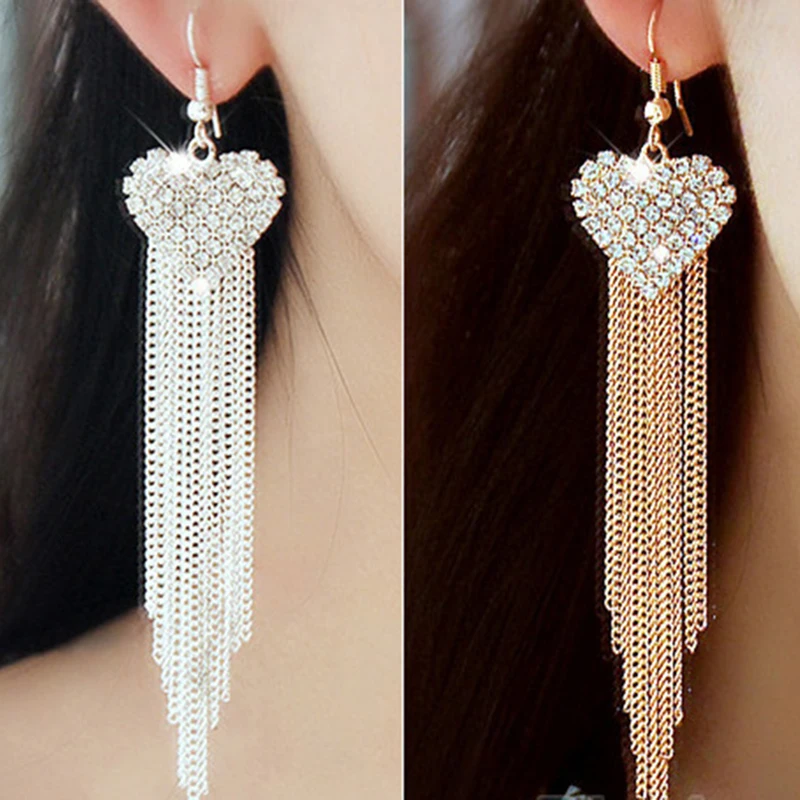 Fashion Chunky Chain Gold/Silver color Long Tassel Earrings For Women Girls Heart Rhinestone Statement Drop Earrings Chain Ear
Fashion Chunky Chain Gold/Silver color Long Tassel Earrings For Women Girls Heart Rhinestone Statement Drop Earrings Chain Ear