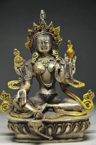 

133MM Vintage Tibet Silver Copper Gilt Tibetan Buddhism Statue-White Tara Buddha