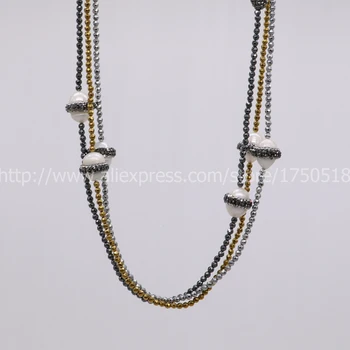 Natural 4 pearls beads pave rhinestone with mix color 28" natural hematite necklace Gems jewelry for women 545
Natural 4 pearls beads pave rhinestone with mix color 28" natural hematite necklace Gems jewelry for women 545