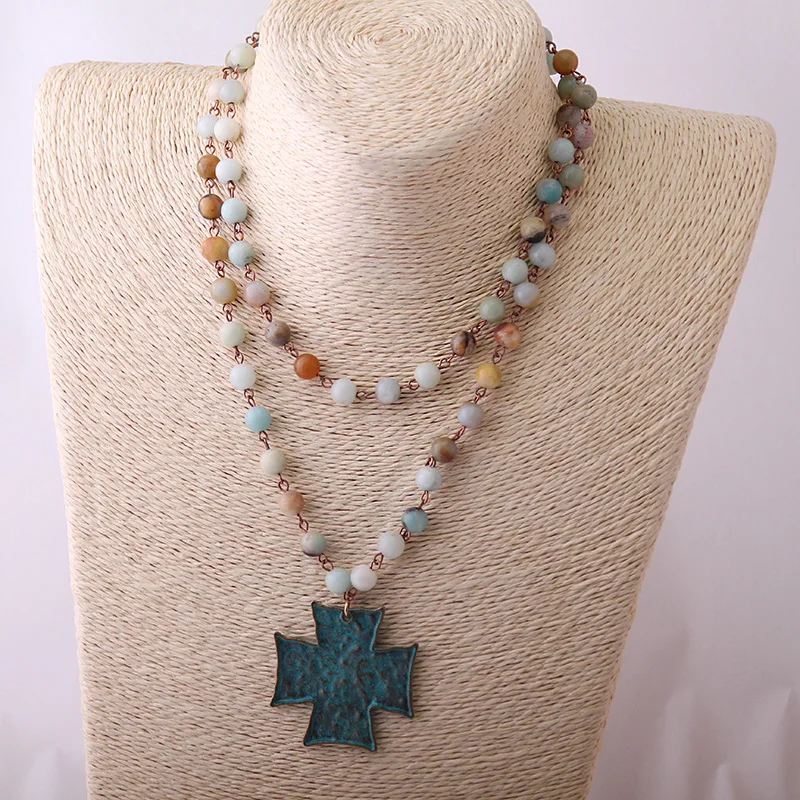 MOODPC Fashion Bohemian Tribal Artisan Jewelry Rosary Chain Amazonite Stones with Cross horsehead charm pendant Necklace
MOODPC Fashion Bohemian Tribal Artisan Jewelry Rosary Chain Amazonite Stones with Cross horsehead charm pendant Necklace