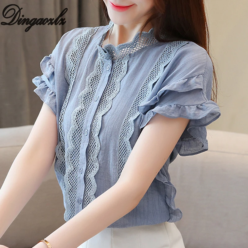 Dingaozlz Elegant Ruffles Chiffon shirt Short Sleeve Summer Women Lace Blouse New fashion Office lady Tops Blusa
Dingaozlz Elegant Ruffles Chiffon shirt Short Sleeve Summer Women Lace Blouse New fashion Office lady Tops Blusa