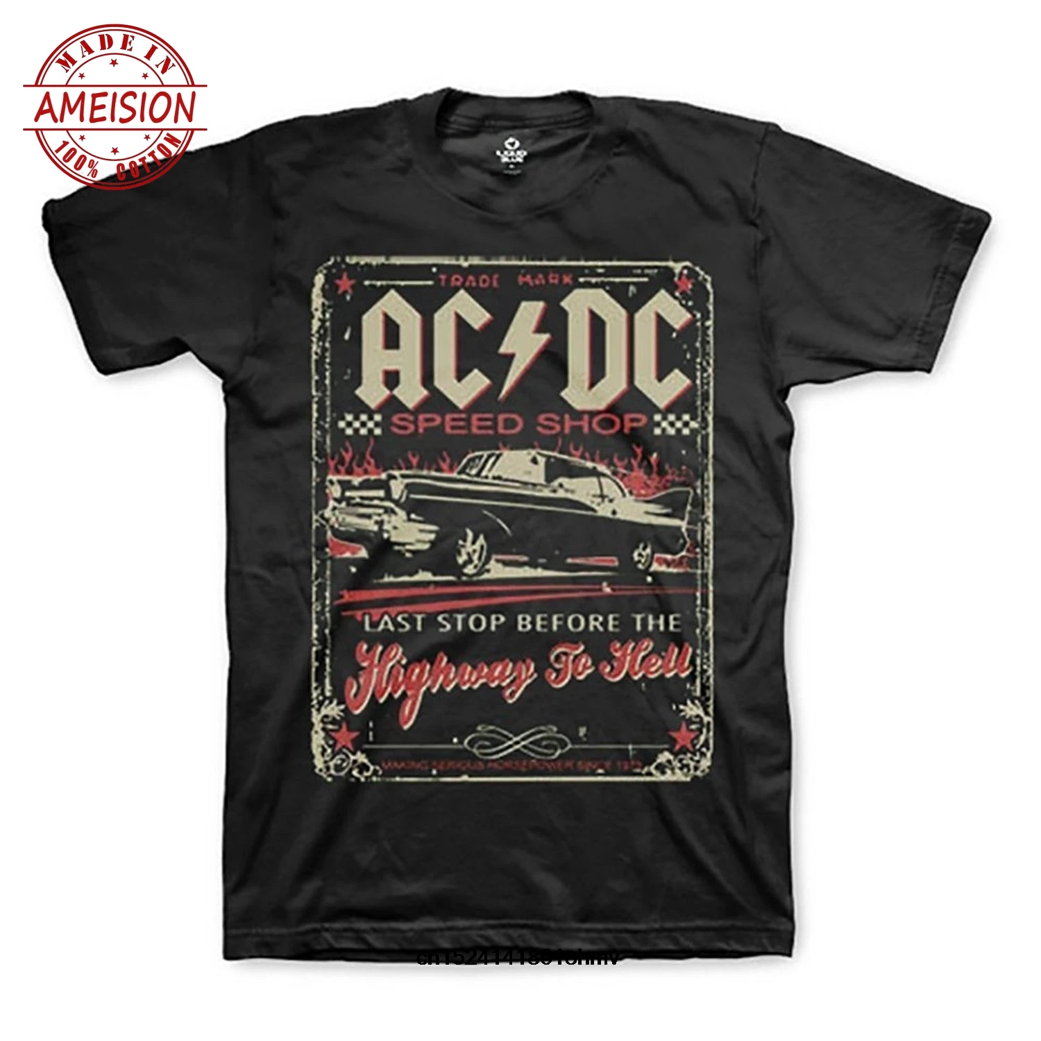 Funny Men t shirt white t-shirt tshirts Black tee AC_DC Speed Shop Highway To Hell Men's Black T-Shirt