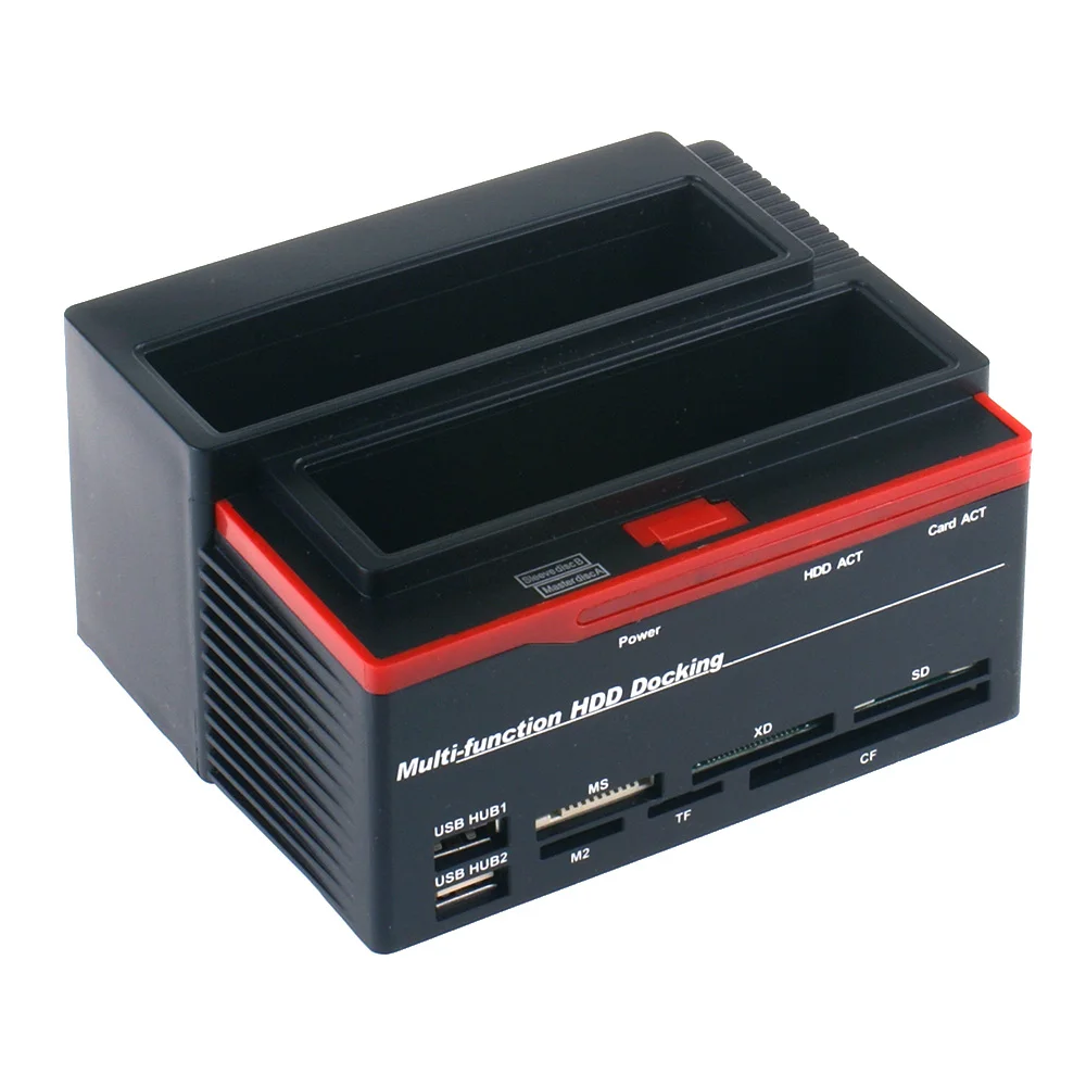 

EU/AU/US Plug 2.5/3.5" SATA IDE HDD Docking Station Clone HDD Enclosure USB 2 ports USB 2.0 Hub MS/M2/XD/CF/SD/TF Card Reader