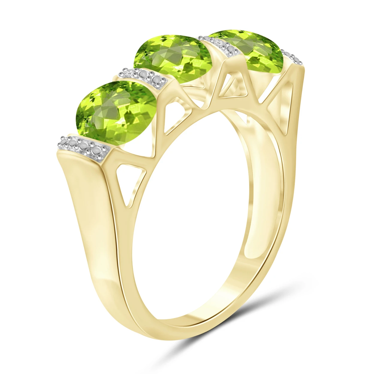 JewelonFire 2 1/4 Carat T.G.W. Peridot and White Dimond Accent 14kt Gold Over Silver 3-Stone Ring (1)