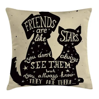 Inspirational Cotton Linen Throw Pillow Cushion Cover, Cat and Dog Silhouettes with Friendship Themed Phrase ans Stars Grungy Di
Inspirational Cotton Linen Throw Pillow Cushion Cover, Cat and Dog Silhouettes with Friendship Themed Phrase ans Stars Grungy Di