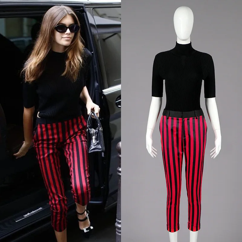 Star of The Same Thin Super Fire Pants 2019 Spring New Five-point Sleeve Knitted Striped Print Striped Ankle-Length Pants
Star of The Same Thin Super Fire Pants 2019 Spring New Five-point Sleeve Knitted Striped Print Striped Ankle-Length Pants