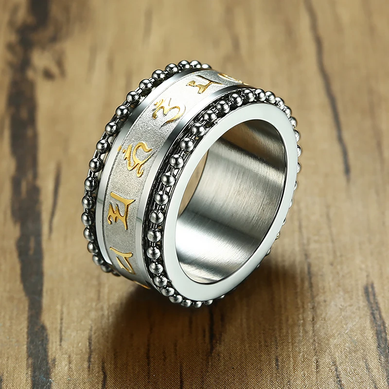 11mm Silver Secred Symbols Om Mani Padme Hum "MANTRA" Unisex Spinner Rings Beads Decoration Edges
11mm Silver Secred Symbols Om Mani Padme Hum "MANTRA" Unisex Spinner Rings Beads Decoration Edges