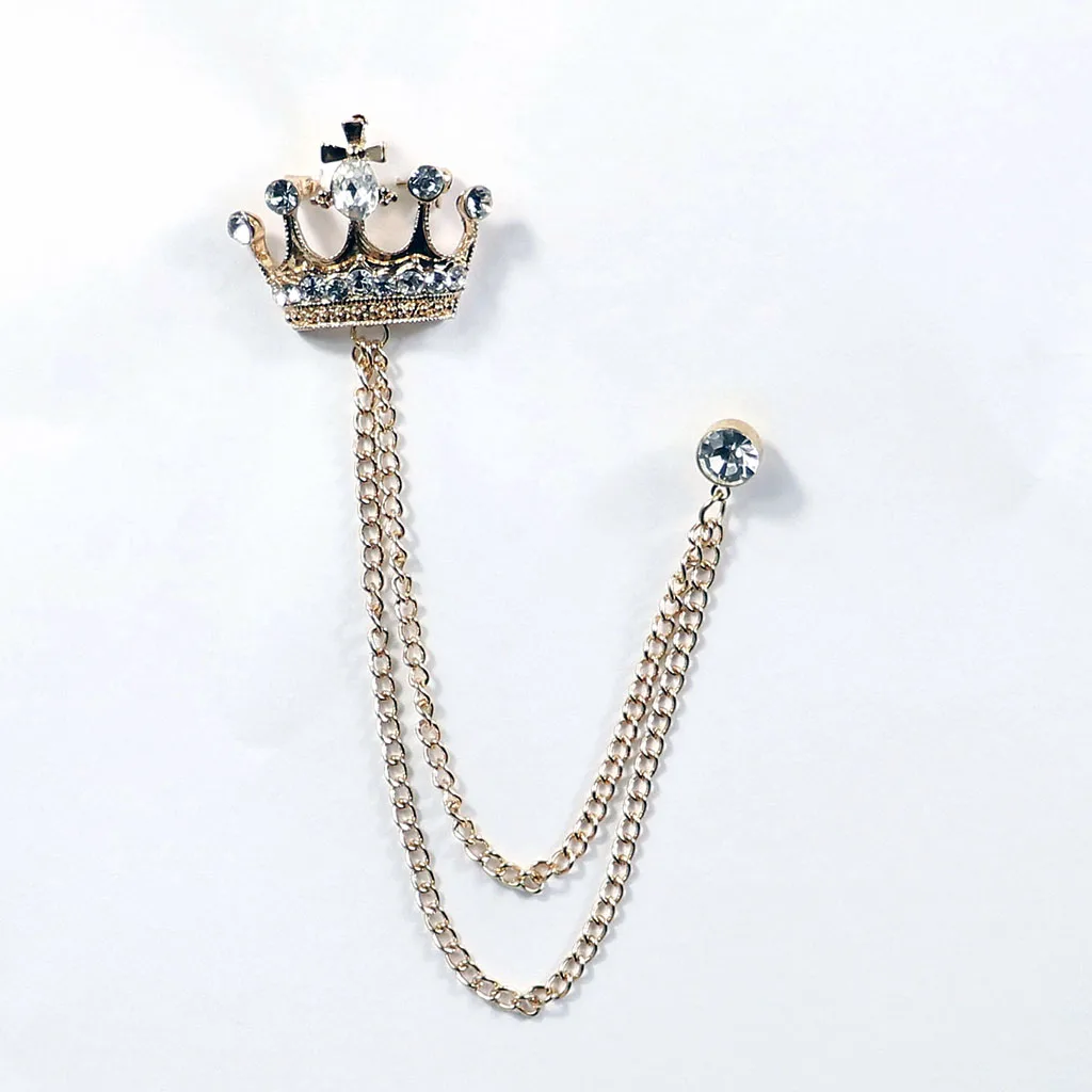 Men's Faux Diamante Gold Tone Crown Lapel Stick Brooch Pin Tassel Chain for Women Tie Hat Scarf Suit Brooch Jewelry Accessories
Men's Faux Diamante Gold Tone Crown Lapel Stick Brooch Pin Tassel Chain for Women Tie Hat Scarf Suit Brooch Jewelry Accessories