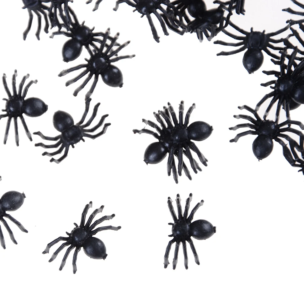 50PC/Lots  Halloween Mini Black Plastic Fake Spider Toys Party Joke Prank Props