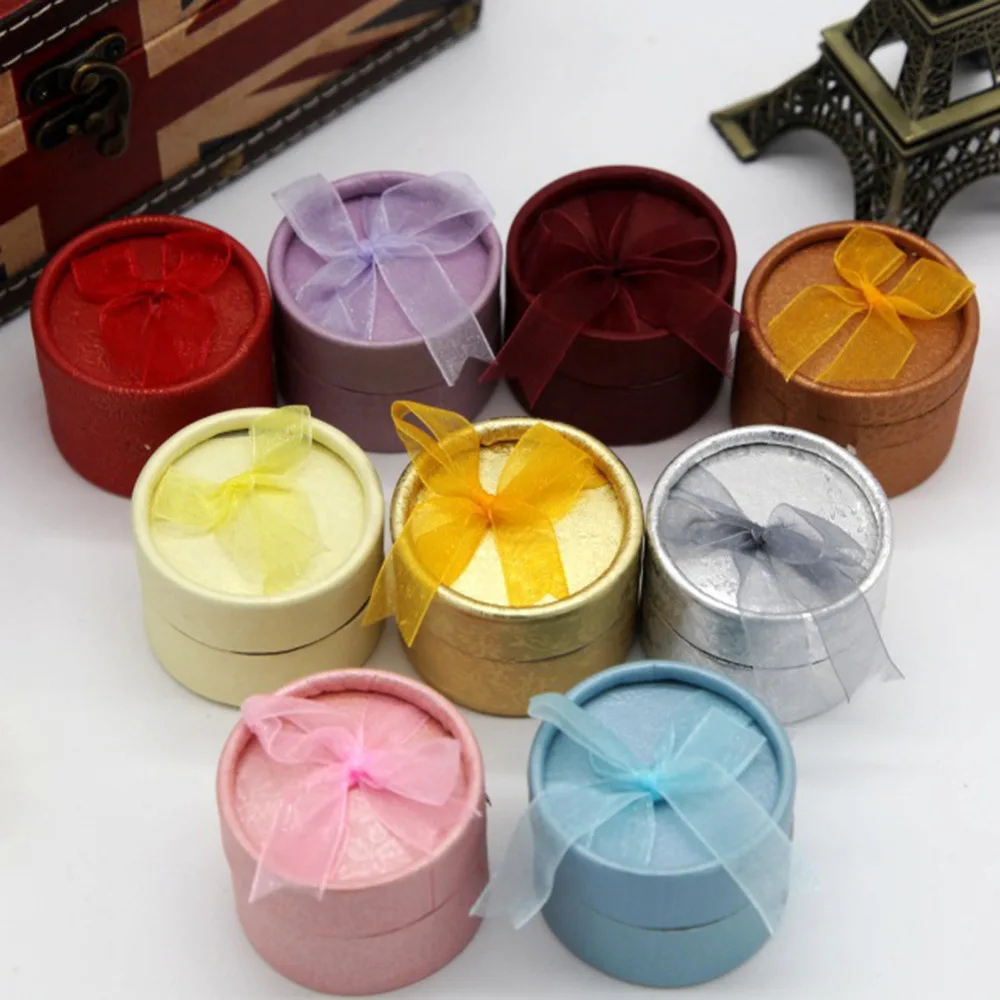 Image Color Random!!! New Paper Gift Box Fashion Mini Jewelry Storage Paper Box Round Shape Cute Small Gift Box For Ring Earrings