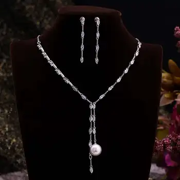Elegant Zircon Crystal Bridal Pearl Pendant Necklace Wedding Accessories Modeling Sparkling Jewelry Set Tassel Earrings XL083
Elegant Zircon Crystal Bridal Pearl Pendant Necklace Wedding Accessories Modeling Sparkling Jewelry Set Tassel Earrings XL083
