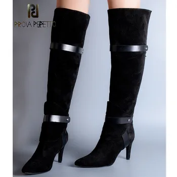 Prova Perfetto Quality Cow Suede Leather Belt Buckle Over The Knee Boots Comfort Solid Pointed Toe Thin High Heels Women Boots 
Prova Perfetto Quality Cow Suede Leather Belt Buckle Over The Knee Boots Comfort Solid Pointed Toe Thin High Heels Women Boots