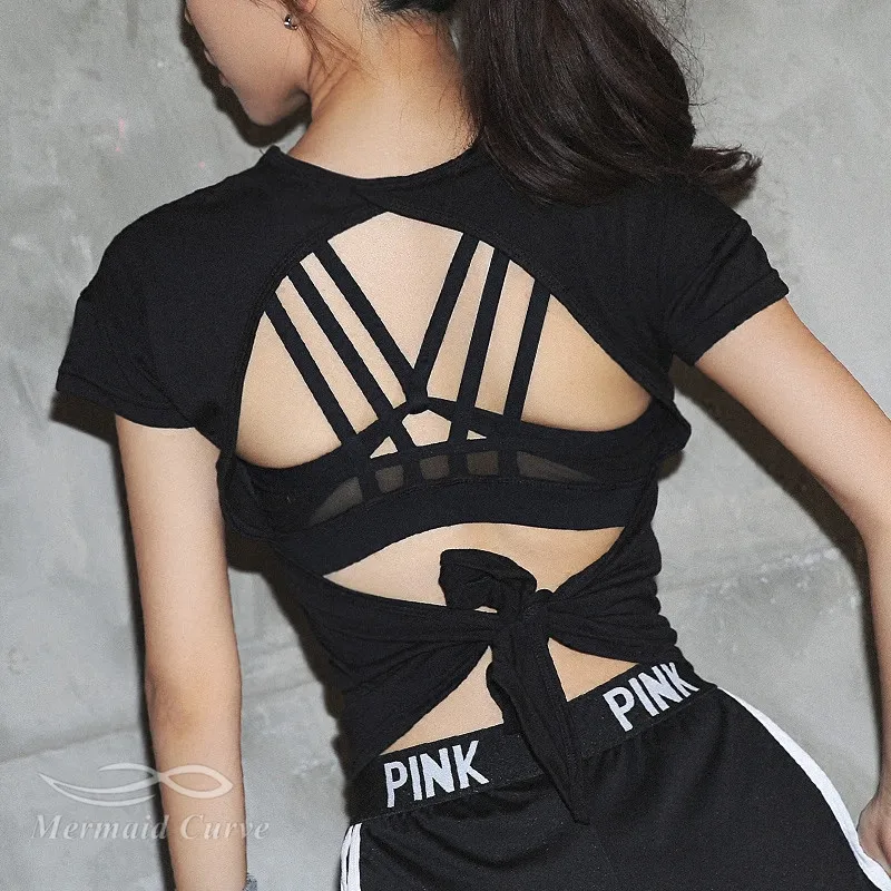 Mermaid Curve Women Sports T-Shirts Hollow Back Fitness Yoga T-Shirt Running Tops Bowknot Bandage Gym Jogging Loose T-Shirts
Mermaid Curve Women Sports T-Shirts Hollow Back Fitness Yoga T-Shirt Running Tops Bowknot Bandage Gym Jogging Loose T-Shirts
