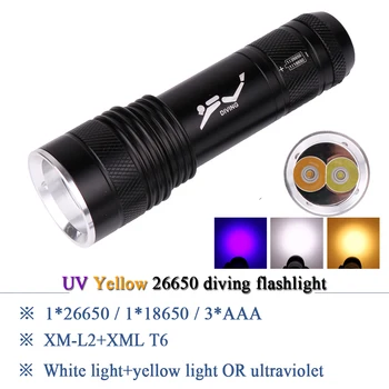 

diving light led flashlights scuba diving flashlight xml t6 uv395nm waterproof torch Underwater lamp lanterna 26650 linterna