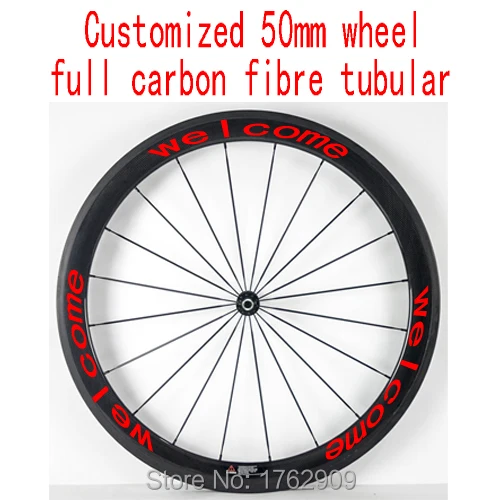 

1pcs New 700C customized 50mm tubular rim Road Track Fixed Gear bicycle 3K UD 12K full carbon fibre bike wheelset Free shipping