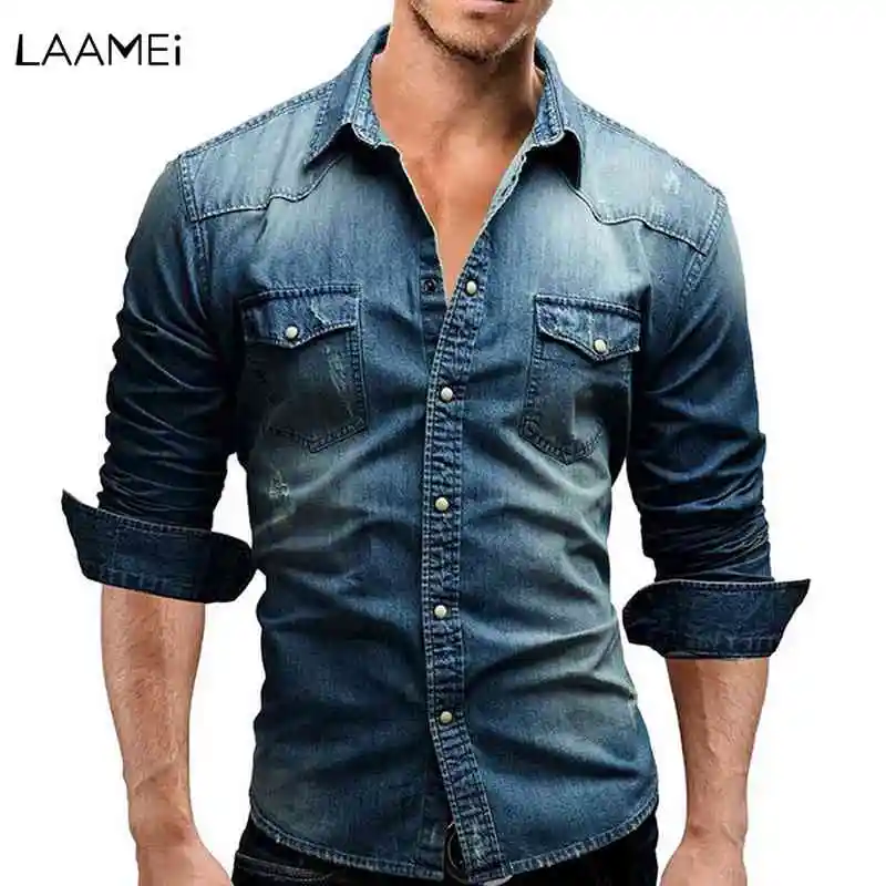 Laamei Denim Shirt Men Pocket Long Sleeves Slim Cotton Dress Shirts Casual Men's Shirt Streetwear Camisa Masculina
Laamei Denim Shirt Men Pocket Long Sleeves Slim Cotton Dress Shirts Casual Men's Shirt Streetwear Camisa Masculina