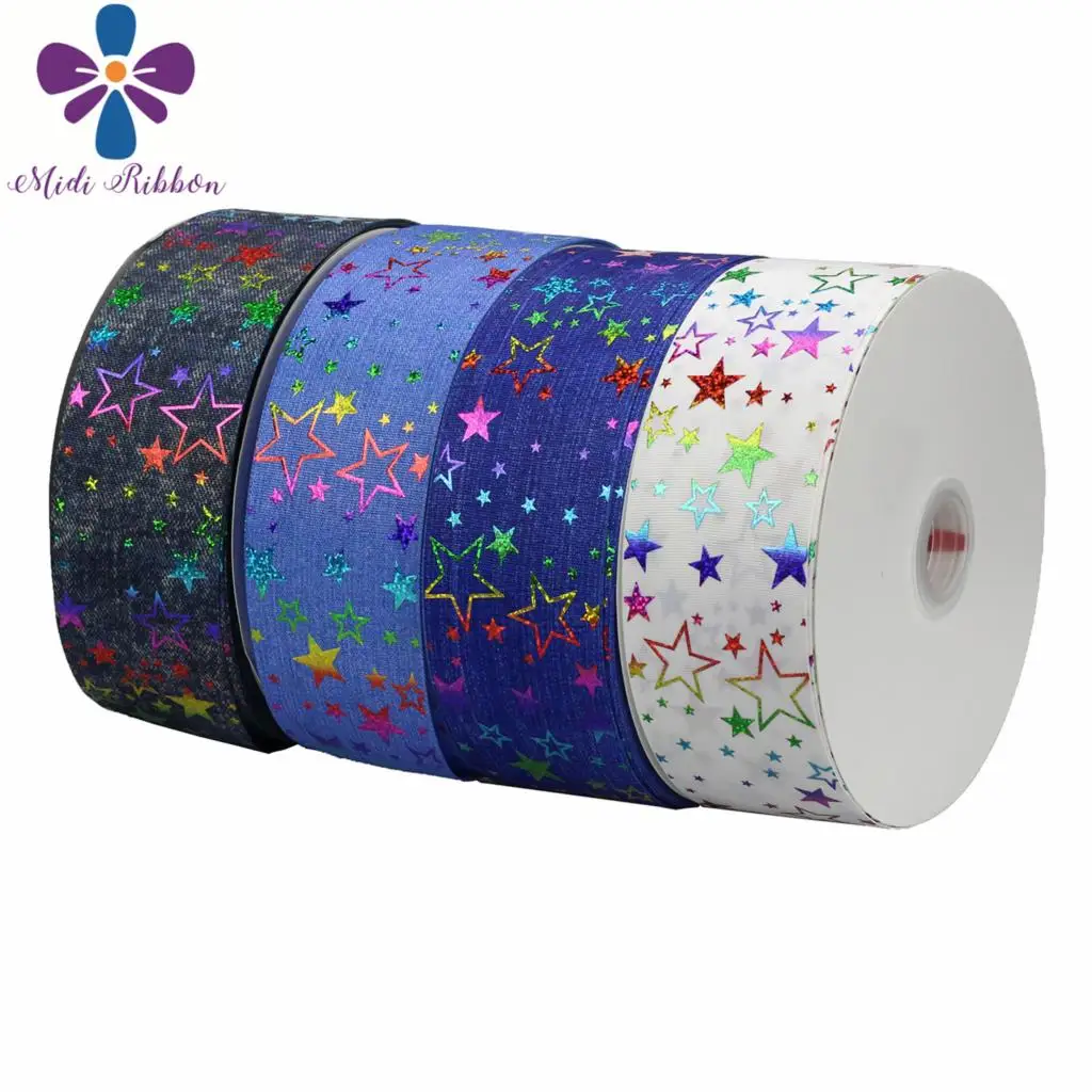 3"75mm Little Star Rainbow Hologram Foil Jeans Printed Grosgrain Ribbon Denim Like DIY Xmas Party Decor Hair Band 50yards/roll
3"75mm Little Star Rainbow Hologram Foil Jeans Printed Grosgrain Ribbon Denim Like DIY Xmas Party Decor Hair Band 50yards/roll
