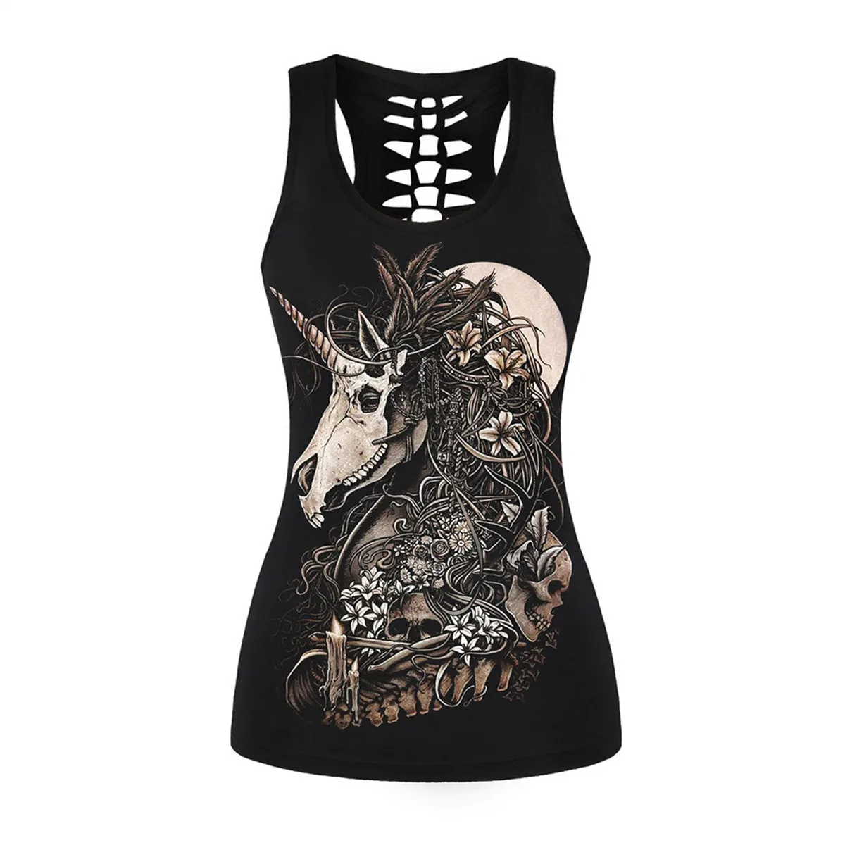 Hollow Out T-Shirt 2018 Summer Clothes Sexy Women Black Sleeveless Vest Top Casual Unicorn Skull Print Death Beauty Tank Tops
Hollow Out T-Shirt 2018 Summer Clothes Sexy Women Black Sleeveless Vest Top Casual Unicorn Skull Print Death Beauty Tank Tops