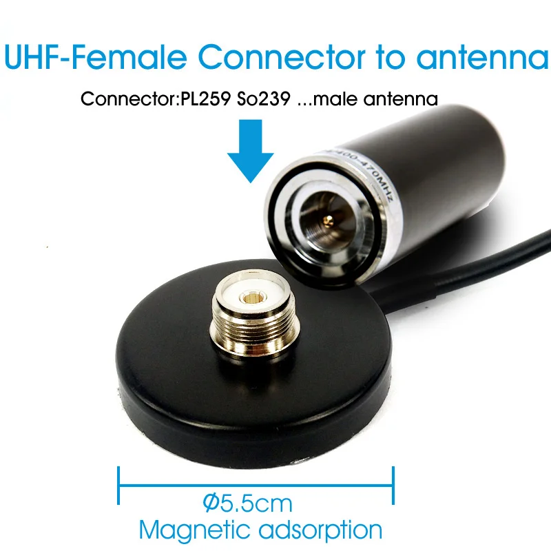 Walkie Talkie Car Radio Dual Band VHF UHF Antenna PL259 5M Coaxial Cable Magnetic Mount Base and SMA-F SMA-M BNC Connector