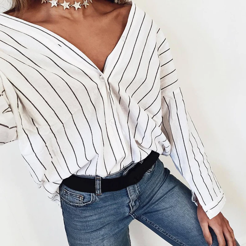 2019 Women Clothing Tops Long Sleeve Striped Fashion Shirt Casual Blouse Tops Loose Clothes Women Blusas V Neck Sexy Shirt
2019 Women Clothing Tops Long Sleeve Striped Fashion Shirt Casual Blouse Tops Loose Clothes Women Blusas V Neck Sexy Shirt