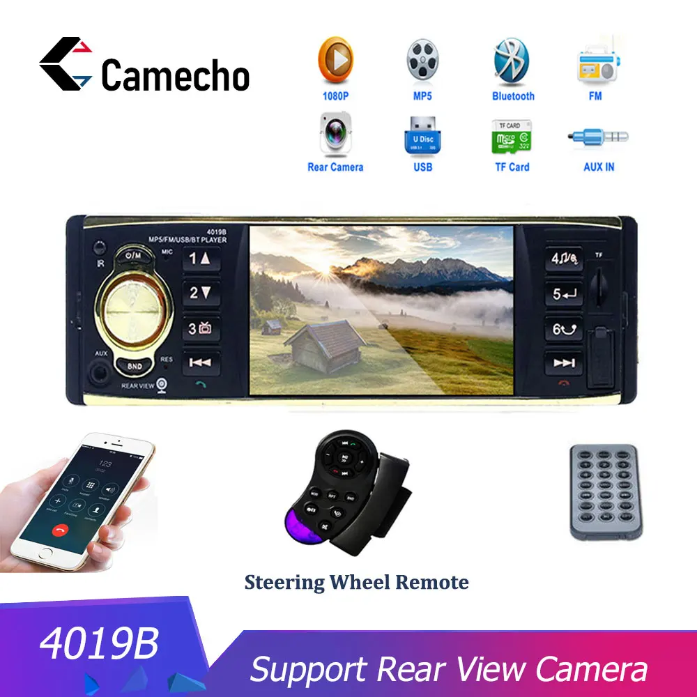 Camecho 4'' 1 Din Car Radio Audio Stereo Autoradio 4019B Bluetooth USB FM Auto Stereo MP3 Music Player One Din AUX FM Radios
Camecho 4'' 1 Din Car Radio Audio Stereo Autoradio 4019B Bluetooth USB FM Auto Stereo MP3 Music Player One Din AUX FM Radios