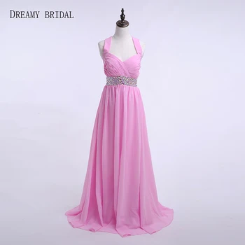 Dreamy Bridal Pink Vestido de Madrinha de Casamento Longo Hater Neck Backless Bridesmaid Dresses Sparking Maid of Honor Gowns 
Dreamy Bridal Pink Vestido de Madrinha de Casamento Longo Hater Neck Backless Bridesmaid Dresses Sparking Maid of Honor Gowns