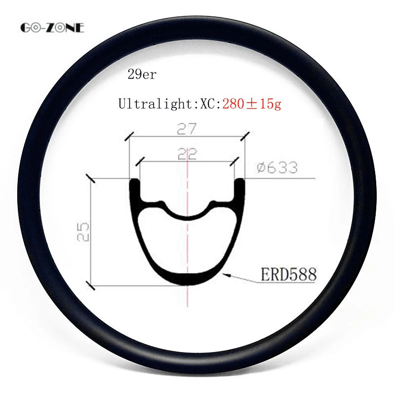 Clearance Go-zone Classic 29 inch mountain bike carbon rim 27 width 25 depth XC tubeless 280g 29er carbon wheel UD matte 24 28 32 36 holes 1